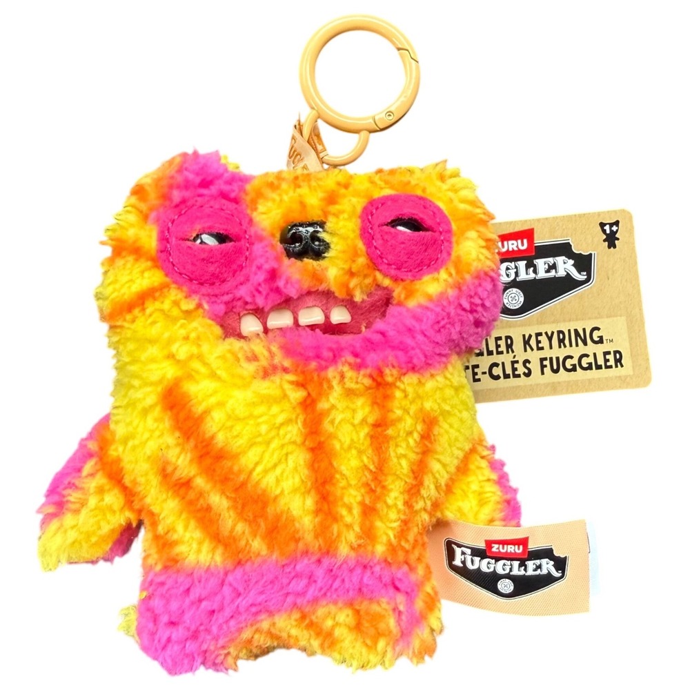 Zuru Fuggler Keyring Plush Monster Pink Orange‎ Yellow New Tie Dye Teeth Clip